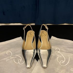 Sam Edelman Bianka silver patent slingback heels